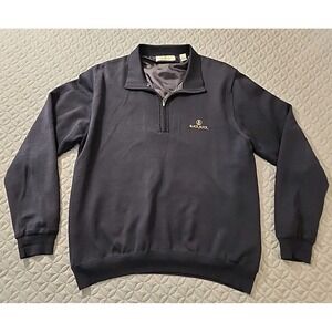 Vtg Men's Fairway & Greene Black Rock Wool Windsweater Large Navy‎ Quarter Zip